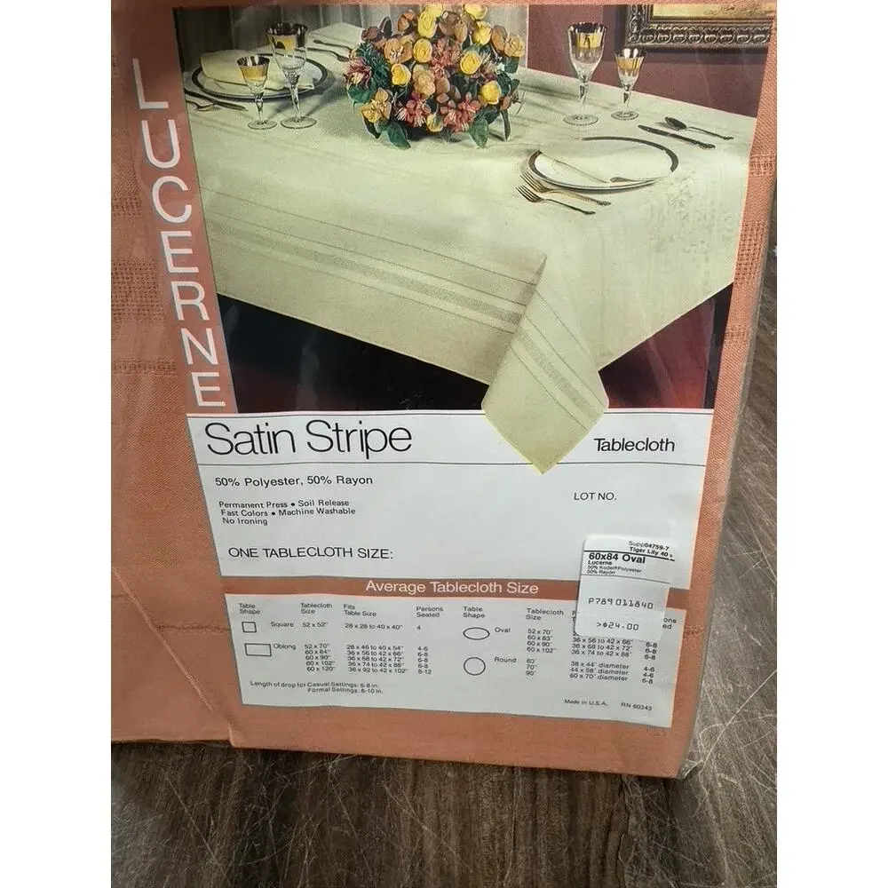RARE NWT!!! Vintage LUCERNE Satin Stripe Tablecloth‎ 60x84 Stain Release